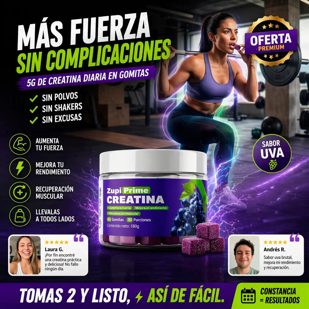 Zupi Prime® Creatine Gummies – Creatina en Gomitas para Más Fuerza sin Complicaciones