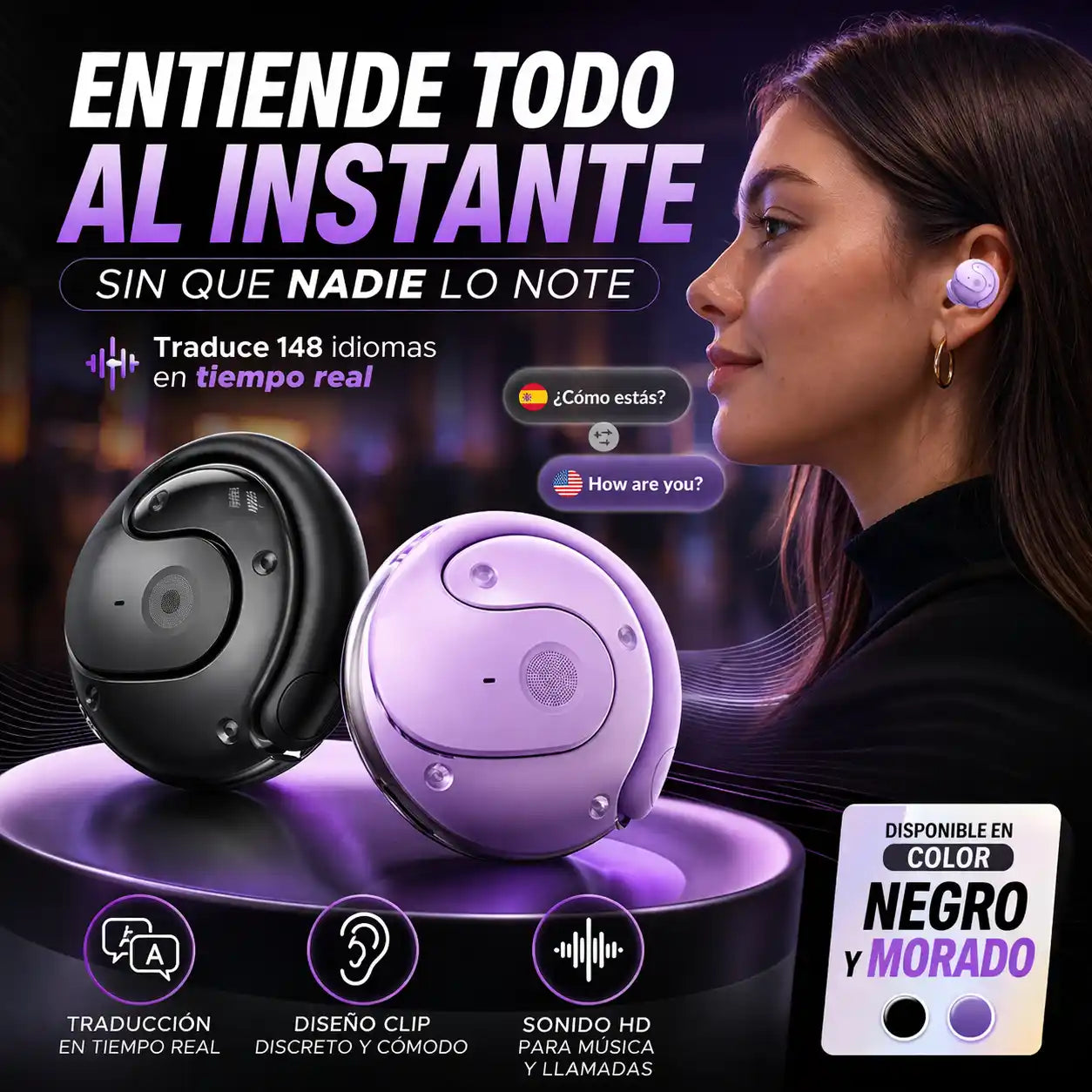 InvisiTalk™ Audífonos Traductores Clip | Entiende cualquier idioma sin que nadie lo note