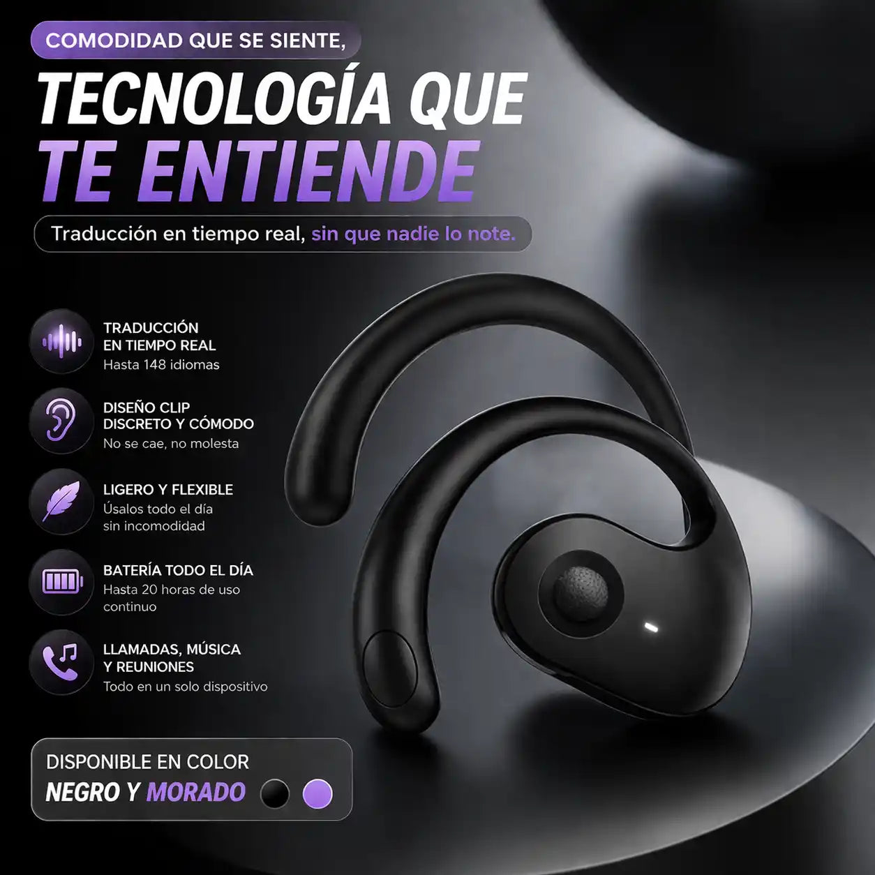 InvisiTalk™ Audífonos Traductores Clip | Entiende cualquier idioma sin que nadie lo note